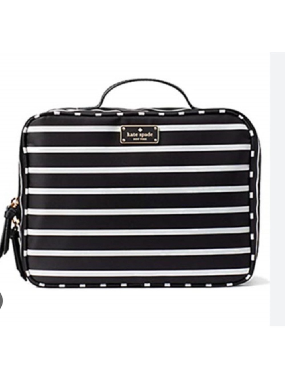 kate spade Black and White Striped Cosmetic Case with Top Handle